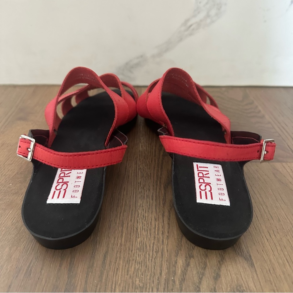 Brand New Esprit Vintage Strappy Leather Slingback Platform Sandal Red Black 10 - Picture 9 of 9
